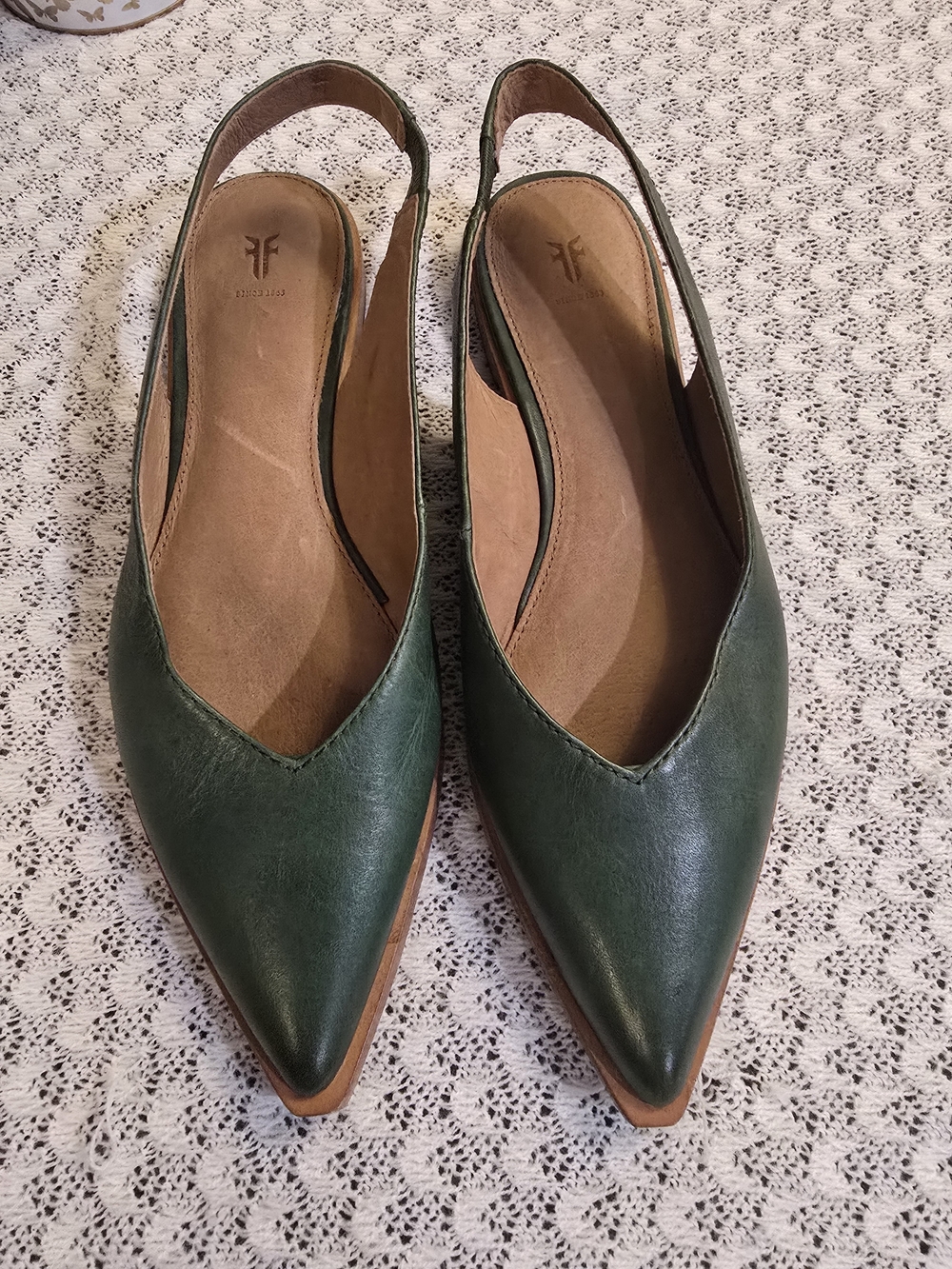 Frye Dark Green Pointed Slingback Flats